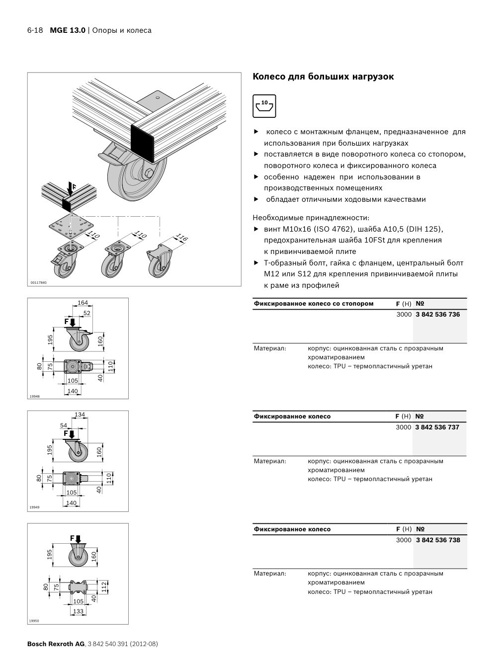 Опоры и колёса для конструкций из профилей Bosch Rexroth: Чертёж и размеры, стр. 180 каталога
