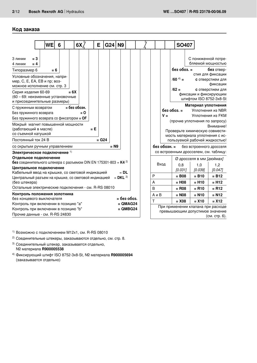 Распределители Rexroth WE 6 …SO407 с электромагнитами постоянного тока: Чертёж и размеры, стр. 2 каталога
