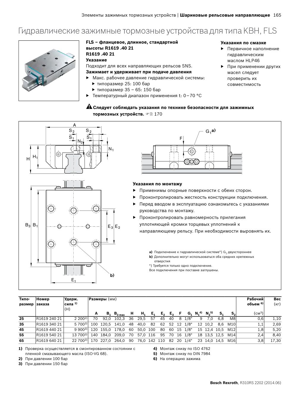 Зажимные и тормозные элементы Bosch Rexroth для шариковых направляющих: Чертёж и размеры, стр. 165 каталога